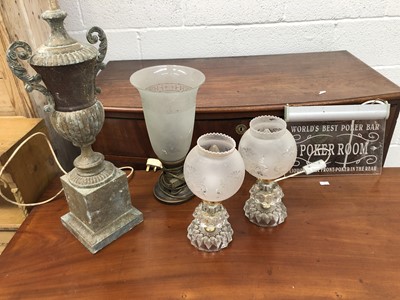Lot 110 - Brass campana urn shape lamp base, pair of cut...