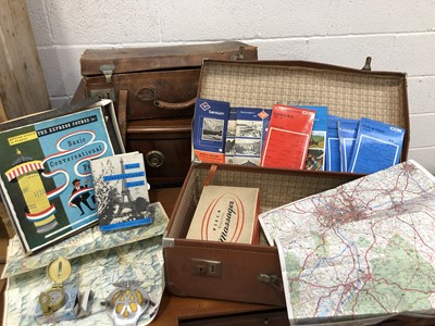 Lot 112 - Two vintage suitcases, folding maps, AA car...