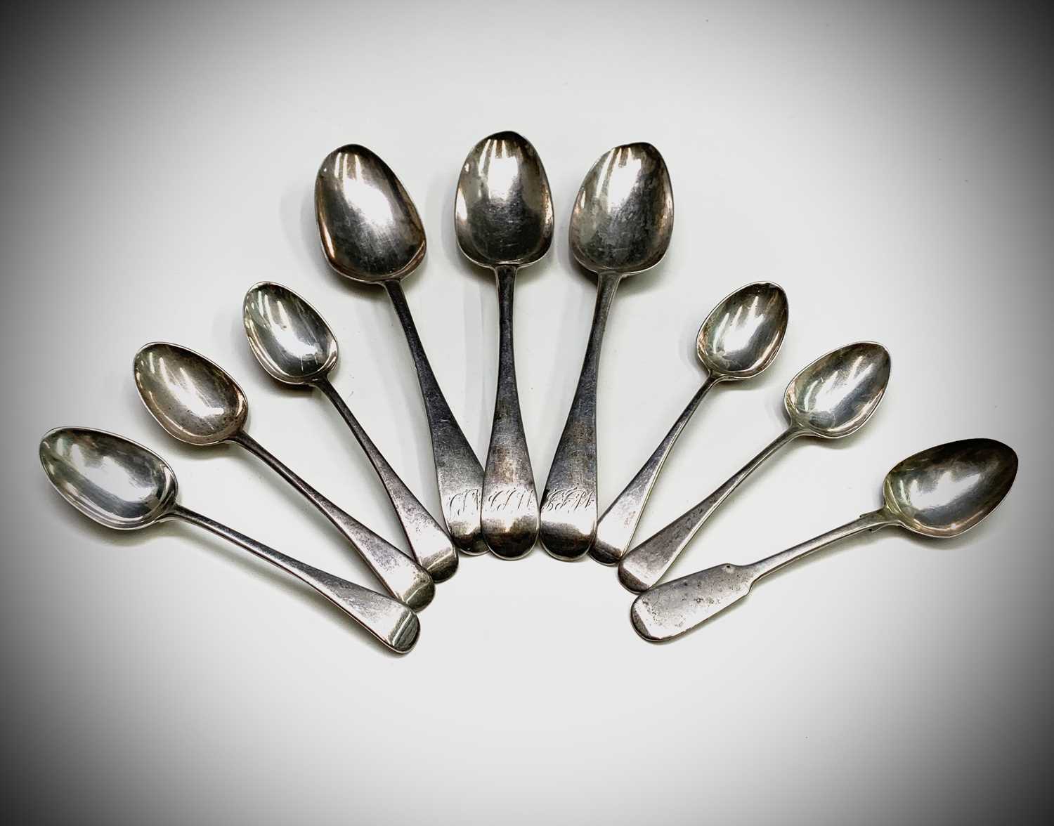 Lot 1048 - Eight various Old English Pattern silver...