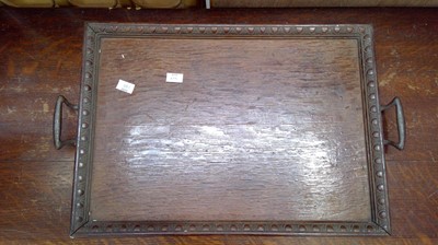 Lot 89 - Antique oak tray with handles and carved...