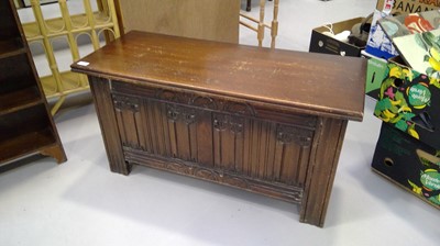 Lot 90 - Antique carved oak chest. Height 52cm, width...