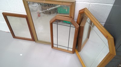 Lot 130 - Pine framed mirror and three other mirrors.