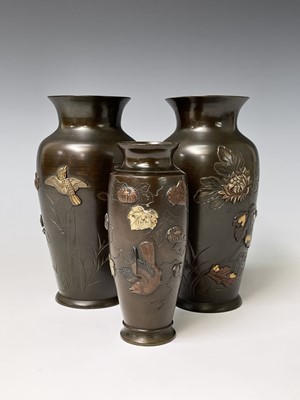 Lot 296 - A pair of Japanese bronze vases, Meiji period,...