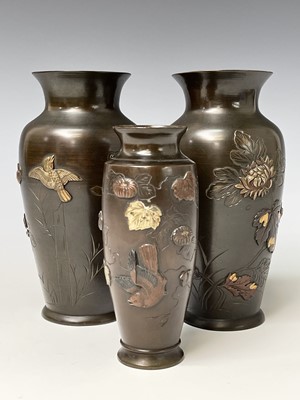 Lot 296 - A pair of Japanese bronze vases, Meiji period,...