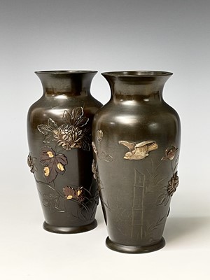 Lot 296 - A pair of Japanese bronze vases, Meiji period,...