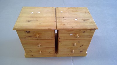 Lot 141 - Pair of pine bedside drawers, height 56cm...