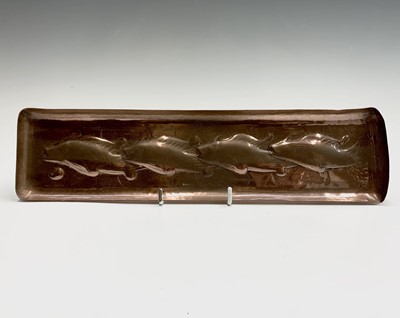 Lot 54 - A Newlyn copper pen tray, circa 1910, repousse...