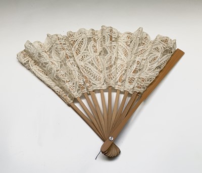 Lot 47 - A Victorian bone fan, with floral painted silk...