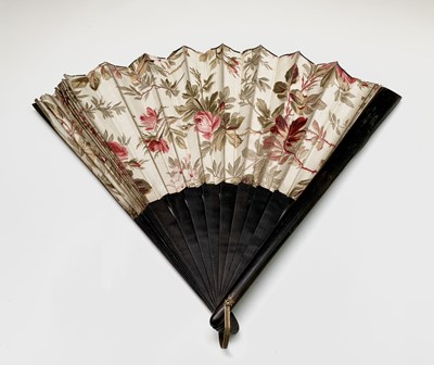 Lot 47 - A Victorian bone fan, with floral painted silk...