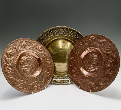 Lot 62 - A pair of Arts and Crafts style copper plaques,...