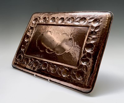 Lot 1 - A Newlyn copper rectangular tray, with a large...