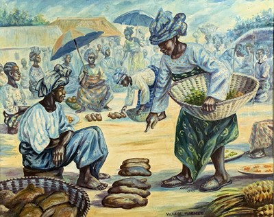 Lot 1114 - Lash (XX) African Market Scene Oil on canvas...