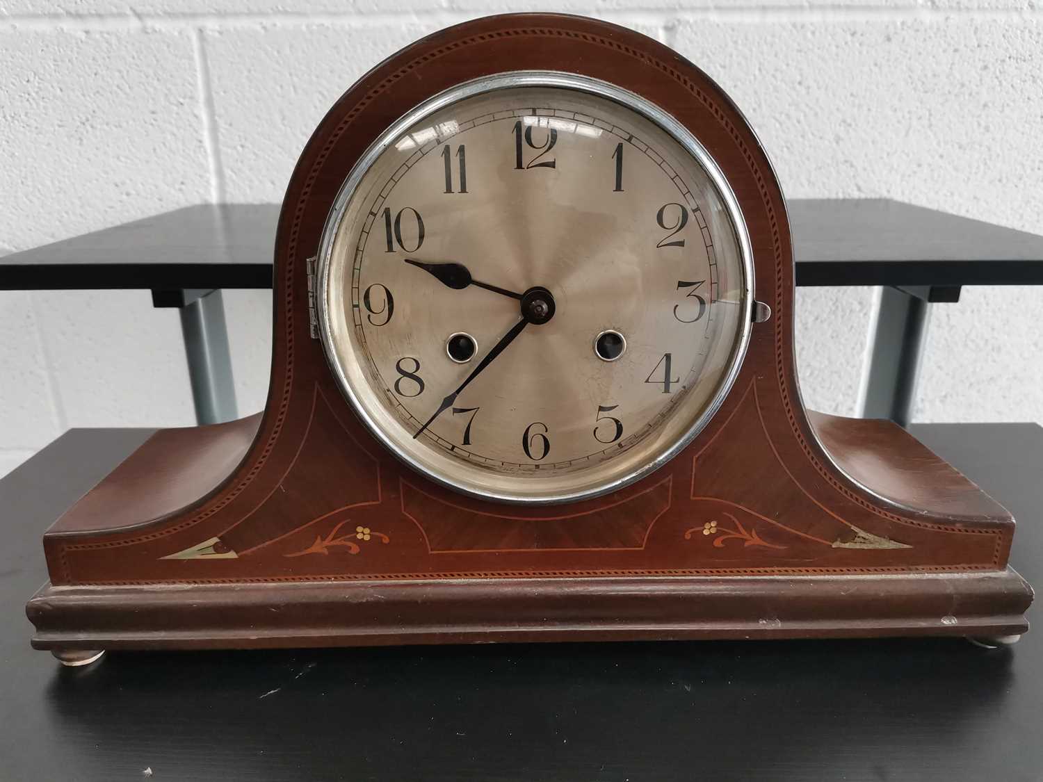 Lot 163 - Magohany twin train chiming mantle clock with...