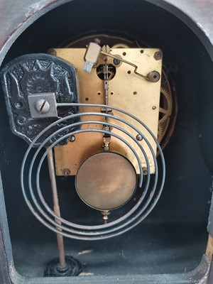 Lot 163 - Magohany twin train chiming mantle clock with...