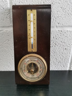 Lot 165 - SB SHORTLAND wall hanging oak thermometer and...