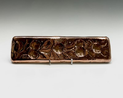 Lot 4 - A Newlyn copper rectangular pen tray, repousse...