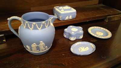 Lot 174 - Wedgwood Jasperware jug, trinket boxes, and...