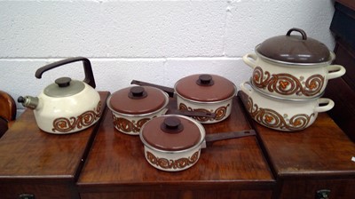 Lot 206 - Vintage enamel saucepans, casserole pots, and...