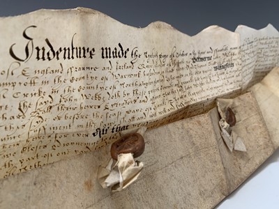 Lot 1216 - 1: INDENTURE. Fine Elizabeth I with one and a...