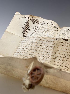 Lot 1216 - 1: INDENTURE. Fine Elizabeth I with one and a...