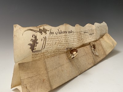 Lot 1216 - 1: INDENTURE. Fine Elizabeth I with one and a...