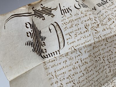 Lot 1216 - 1: INDENTURE. Fine Elizabeth I with one and a...