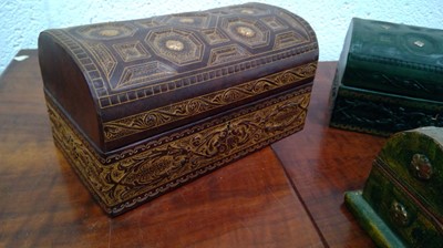 Lot 213 - Tooled leather casket, another similar, and a...