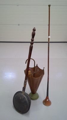 Lot 216 - Brass and copper umbrella stand, copper and...