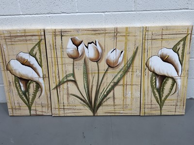 Lot 253 - Acyrilc on canvas triptych, largest 81cm x 81cm.