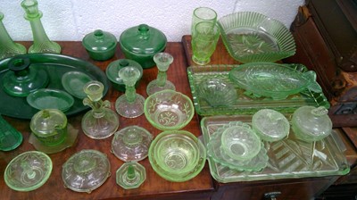 Lot 230 - Uranium green pressed glass bowl possibly...