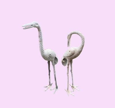 Lot 603 - A pair of cast metal flamingo garden ornaments....