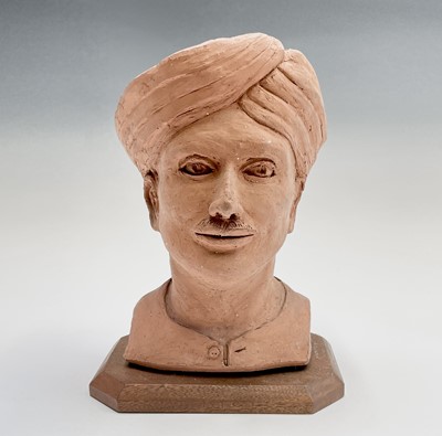 Lot 358 - A terracotta bust of a man wearing a turban,...