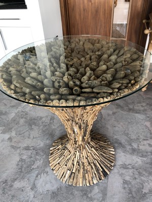 Lot 288 - Round glass top driftwood pedestal table...