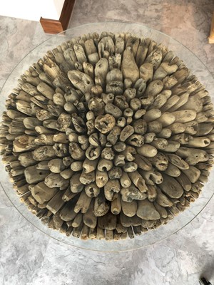 Lot 288 - Round glass top driftwood pedestal table...