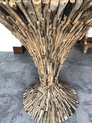 Lot 288 - Round glass top driftwood pedestal table...