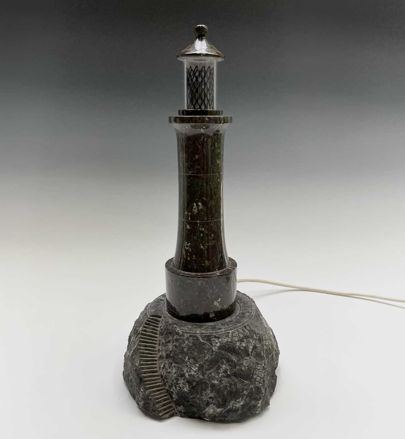 Lot 16 - A Cornish serpentine table lamp, modelled as a...