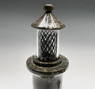 Lot 16 - A Cornish serpentine table lamp, modelled as a...
