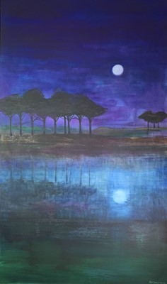 Lot 342 - Bill YOUNG Moonlight Through Trees Oil on...