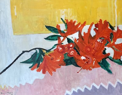 Lot 430 - Rosina ROGERS (1918-2011) Red Flowers Oil on...