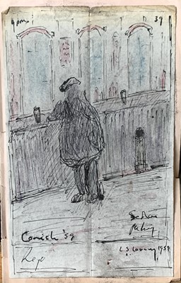 Lot 1079 - Lowry? Man at a bar Ink and crayon 21x13.5cm