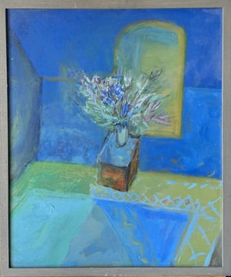 Lot 474 - Elizabeth HUNTER (1935) Flowers in a Blue Room...