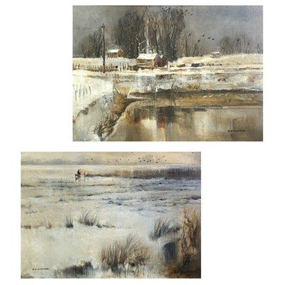Lot 307 - Ted DYER (1940) A pair of rural snow scenes...