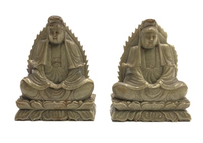 Lot 713 - A pair of Chinese soapstone bookends, height...