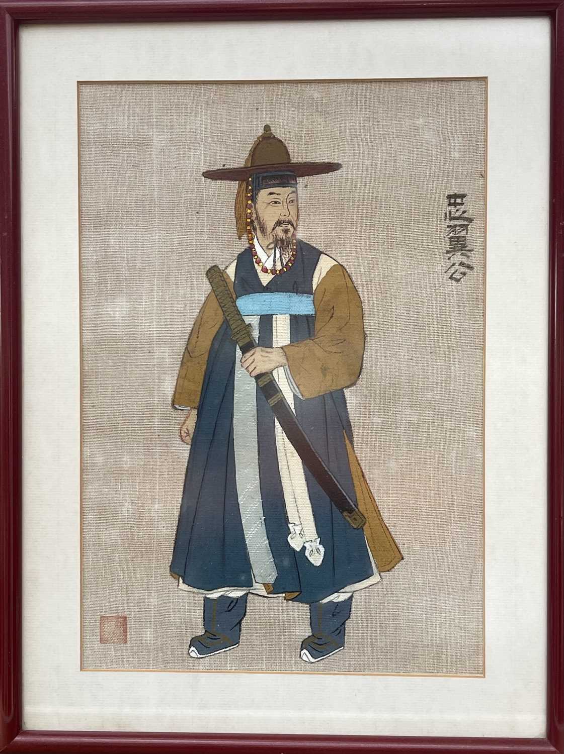 Lot 396 - Seven Gouache on linen pictures of Korean