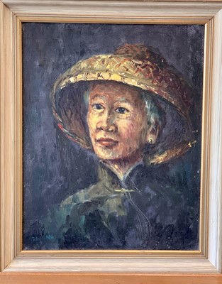 Lot 1049 - Dan WANG? Portrait Oil on canvas Signed 50x40cm