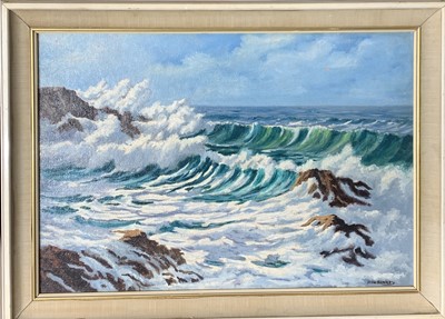 Lot 1065 - John HAWKEY Waves Oil on board Signed 34x49cm