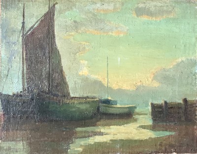 Lot 1092 - Modern British School Boats Aground Oil on...