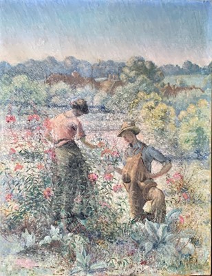 Lot 1091 - Franklin WHITE (1892-1975) Picking Flowers Oil...