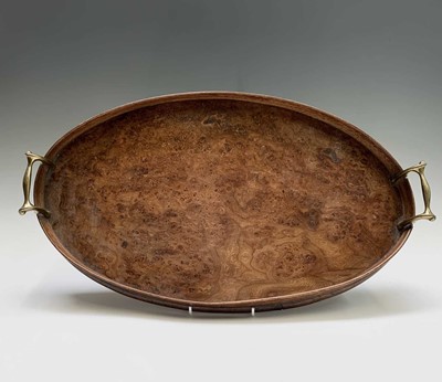 Lot 230 - A burr ash twin handled oval tray, early 20th...