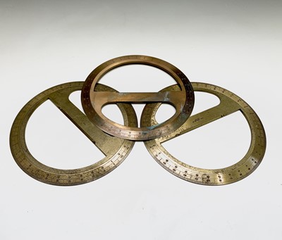 Lot 513 - Three surveyors brass protracters, each...